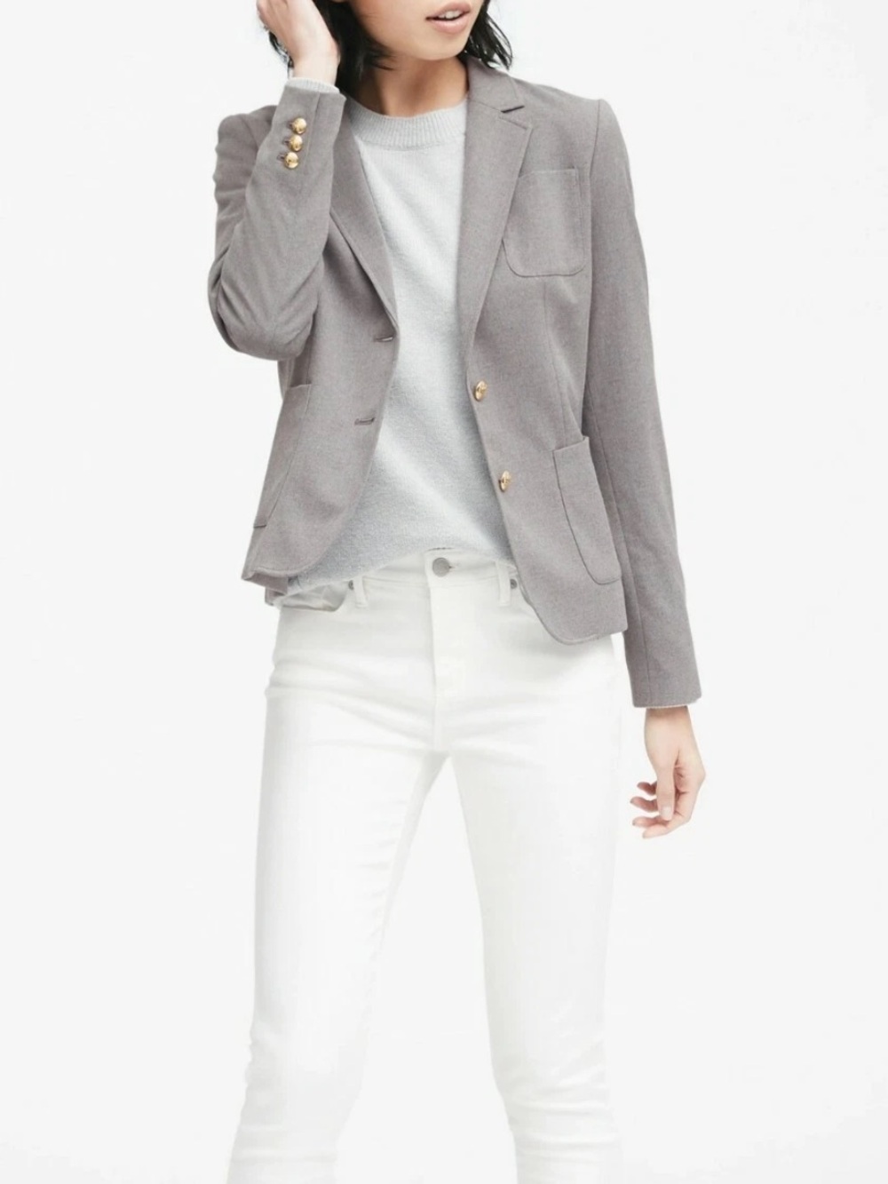 Banana Republic Hacking Jacket 4P Light Gray Tweed Two Button Women's Blazer